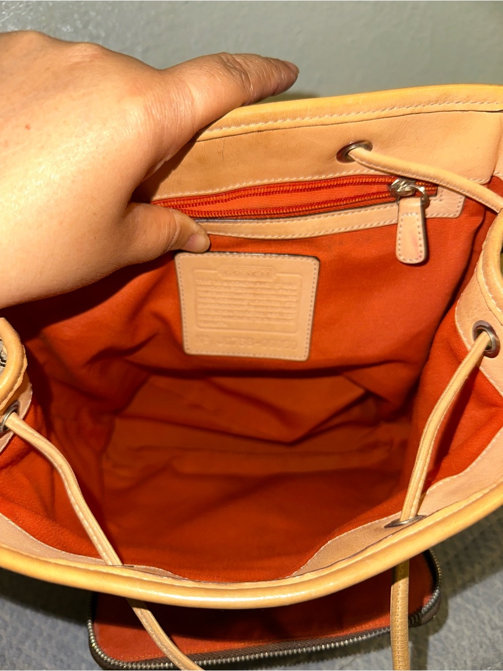 Vintage Coach Tan/Brown Cognac Signature Canvas Backpack with Leather Tan Trim - Picture 12 of 14